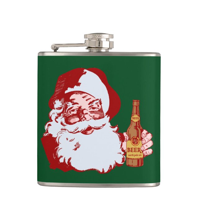 Retro Santa Claus with a Beer Christmas Hip Flask (Front)