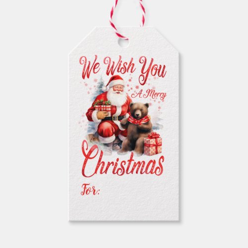 Retro Santa Claus with Bear Christmas Gift Tags