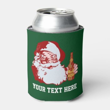 Retro Santa Claus With Beer Christmas Funny Custom Can Cooler by FunnyTShirtsAndMore at Zazzle
