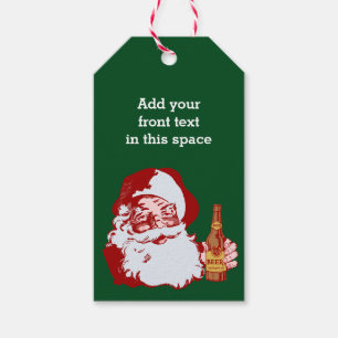 Retro Santa Claus with Beer Christmas Funny Custom Gift Tags