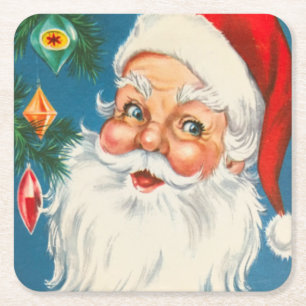 Retro Santa Claus with Christmas Ornaments Coaster
