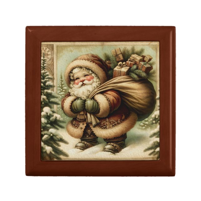 Retro Santa Claus with Gifts Gift Box (Front)