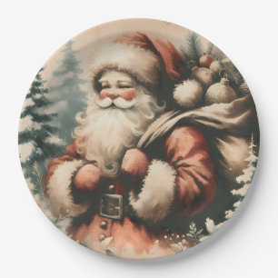 Retro Santa Claus with Ornaments  Paper Plates