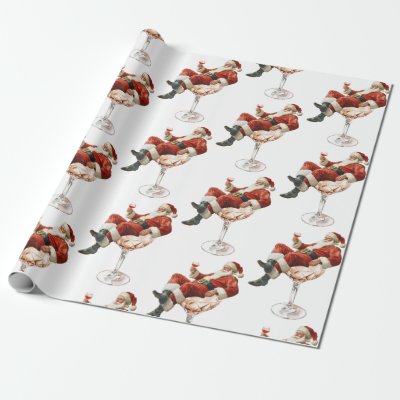 Retro Santa Cocktail Christmas Wrapping Paper
