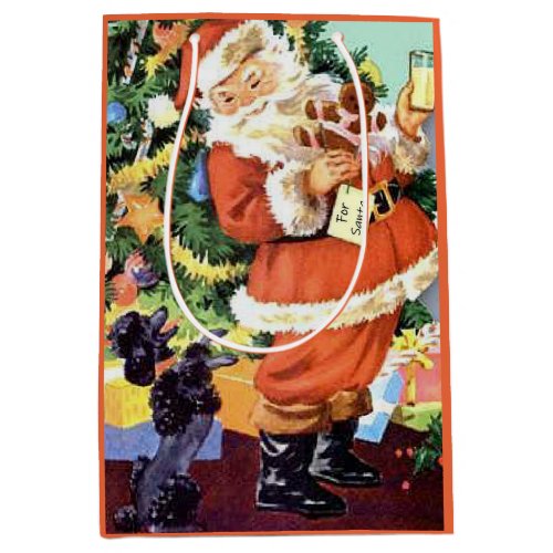 Retro Santa Cookies and Milk and Dancing Poodle Medium Gift Bag