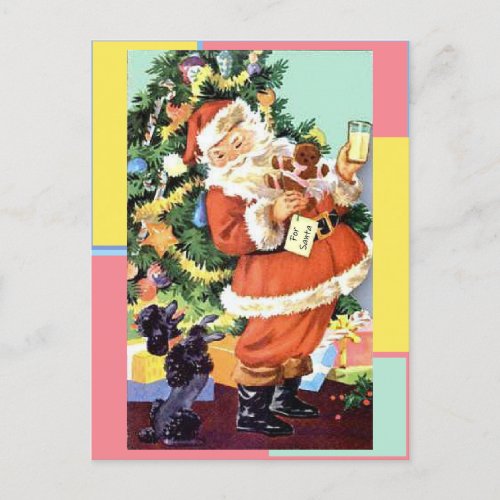 Retro Santa Cookies and Milk and Dancing Poodle  Postcard