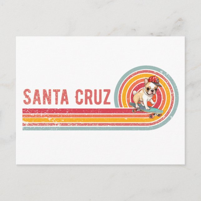Retro Santa Cruz Skateboarding French Bulldog Postcard (Front)