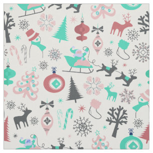 Retro Santa Deers Christmas Fabric