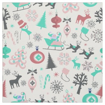 Retro Santa Deers Christmas Fabric by uniqueprints at Zazzle