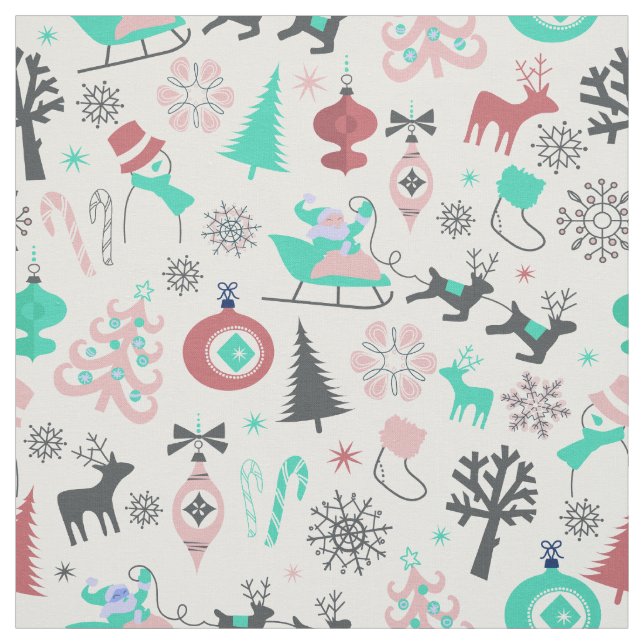 Retro Santa Deers Christmas Fabric (Swatch)