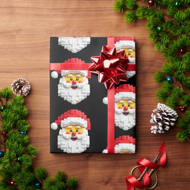 Retro Santa face Blocks Christmas wrapping paper (Holiday Gift)