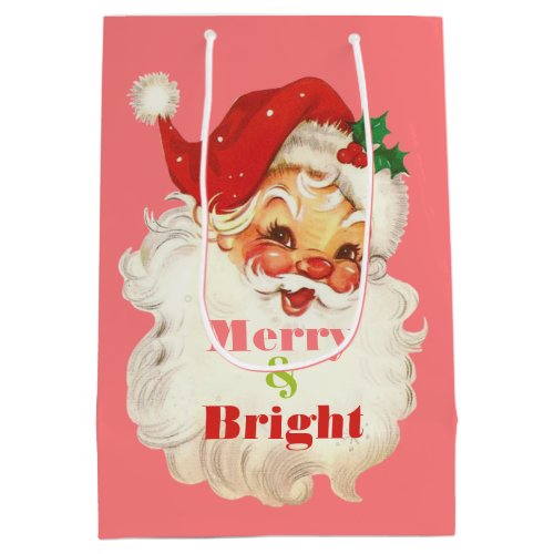 Retro Santa face Christmas Merry  Bright Medium Gift Bag