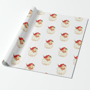 RETRO Santa Claus Holly Christmas Wrapping Paper, Rolled Sheets Faux  Embroidered Look Gift Wrap Traditional Midcentury Xmas Aesthetic 