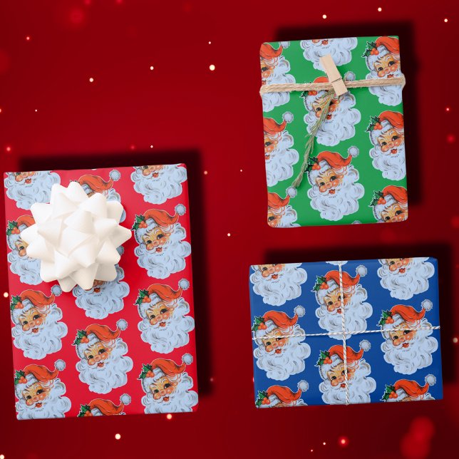 Retro Santa face Christmas Wrapping Paper Sheets (Creator Uploaded)