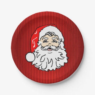Retro Santa Face Red Paper Plates