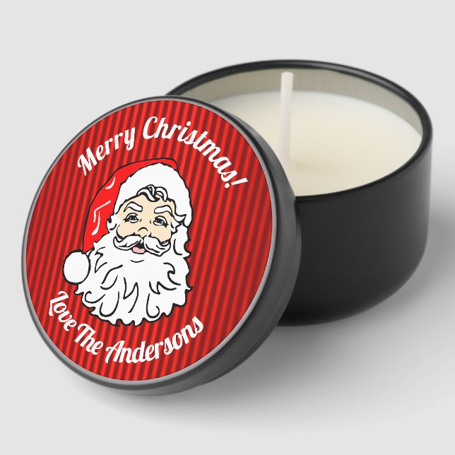 Retro Santa Face Red Personalised Mini Candle Favors (Corner)