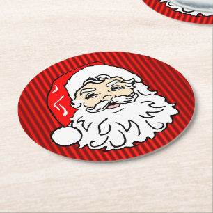 Retro Santa Face Red Round Paper Coaster