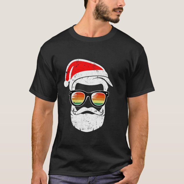 Retro Santa Face Sunglassed Christmas Xmas Men Wom T-Shirt (Front)
