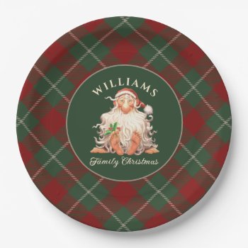 Retro Santa Family Christmas With Family Name Paper Plates by DP_Holidays at Zazzle