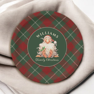 Retro Santa Family Christmas with Family Name Paper Plates