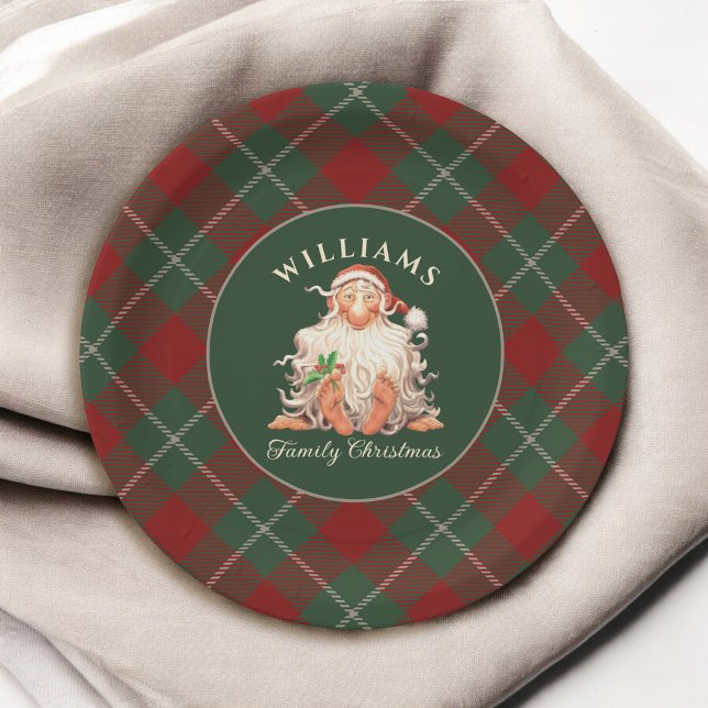 Retro Santa Family Christmas with Family Name Paper Plates (Creator Uploaded)