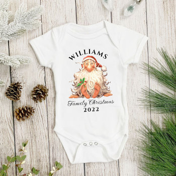 Retro Santa Family Christmas With Name And Year Baby Bodysuit by DP_Holidays at Zazzle
