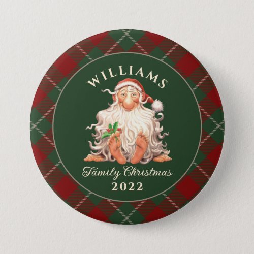 Retro Santa Family Christmas with Name and Year Button