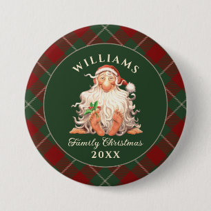 Retro Santa Family Christmas with Name and Year Button