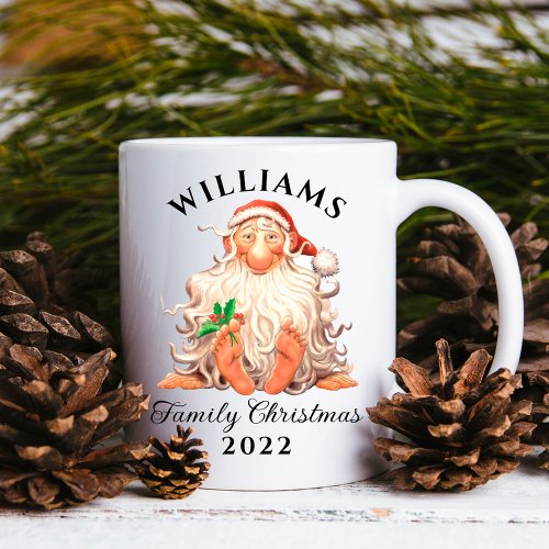 Retro Santa Family Christmas with Name and Year Coffee Mug