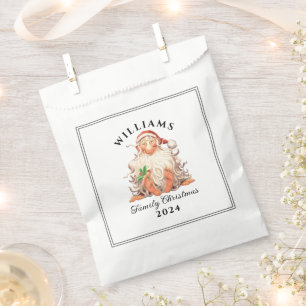 Retro Santa Family Christmas with Name and Year Favor Bag