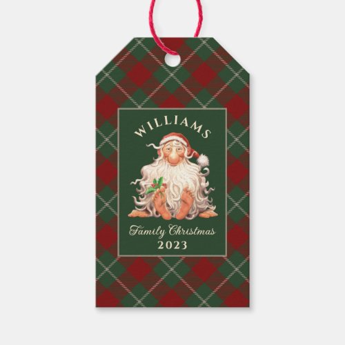 Retro Santa Family Christmas with Name and Year Gift Tags