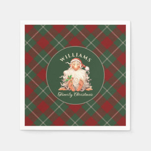 Retro Santa Family Christmas with Name and Year Napkins