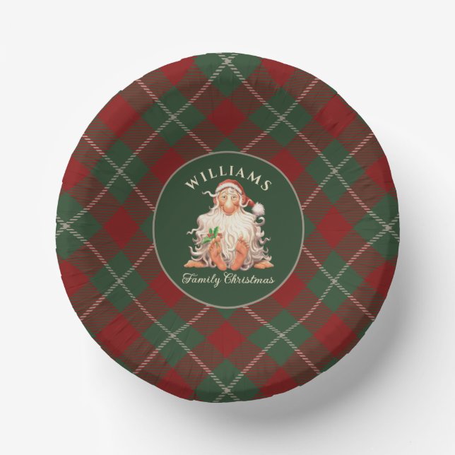 Retro Santa Family Christmas with Name and Year Paper Bowls (Front)