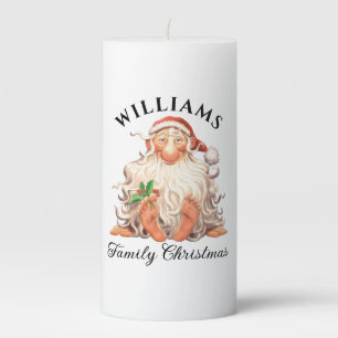 Retro Santa Family Christmas with Name and Year Pillar Candle