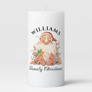 Retro Santa Family Christmas With Name And Year Pillar Candle by DP_Holidays at Zazzle