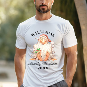 Retro Santa Family Christmas with Name and Year T-Shirt