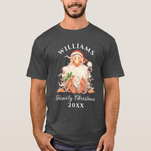Retro Santa Family Christmas with Name and Year T-Shirt