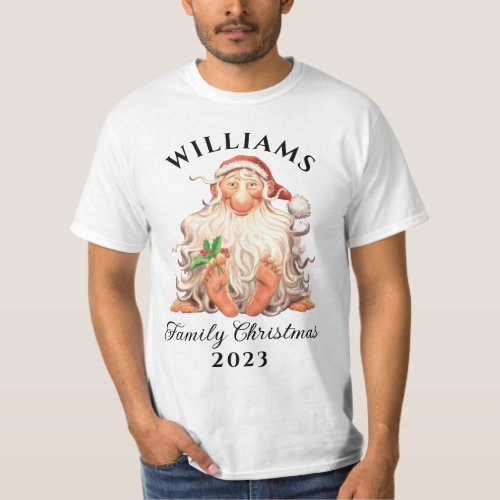 Retro Santa Family Christmas with Name and Year T_Shirt