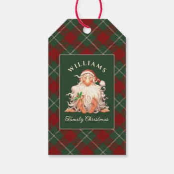 Retro Santa Family Christmas With Name Gift Tags by DP_Holidays at Zazzle