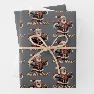 Retro Santa Football Player Ho Ho Hike Xmas Wrapping Paper Sheets