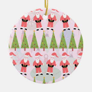 Retro Santa Fun Art Pattern Joy Holiday Design Ceramic Ornament
