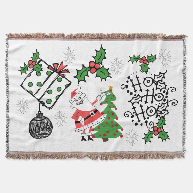 Retro Santa Ho Ho Ho Christmas Holiday Throw Throw Blanket (Front)