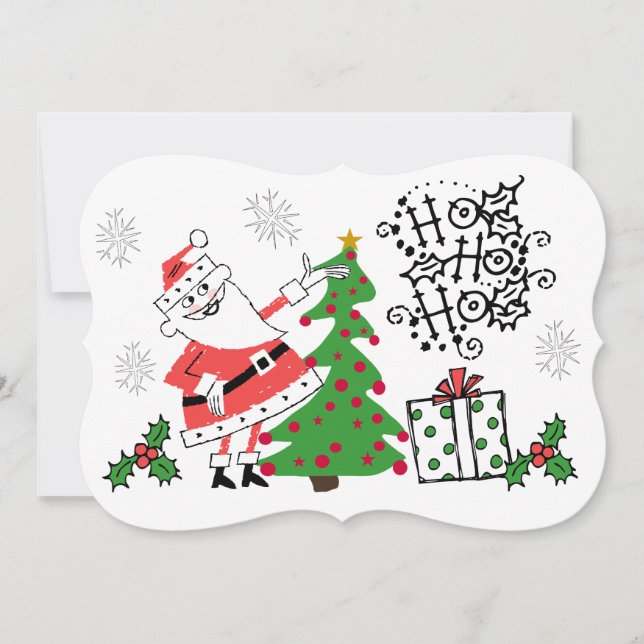 Retro Santa Ho Ho Ho Holidays Holiday Card (Front)