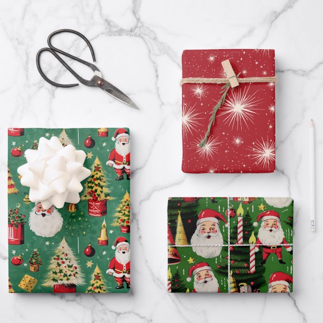 Retro Santa Holiday Delights Wrapping Paper Sheets (Front)