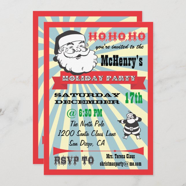 Retro Santa Holiday Party Invitations (Front/Back)
