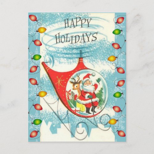 Retro Santa in Helicopter Modern Vintage Christmas Holiday Postcard