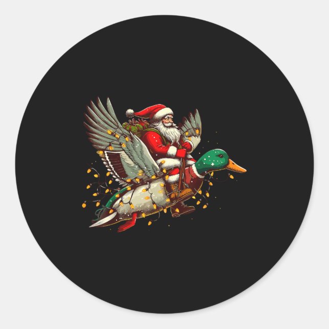 Retro Santa Mallard Duck Christmas Hunting Season  Classic Round Sticker (Front)