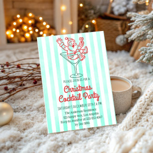 Retro Santa Martini Christmas Cocktail Party Invitation