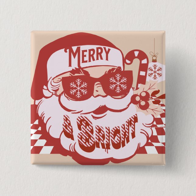 Retro Santa Merry and Bright Groovy   Button (Front)