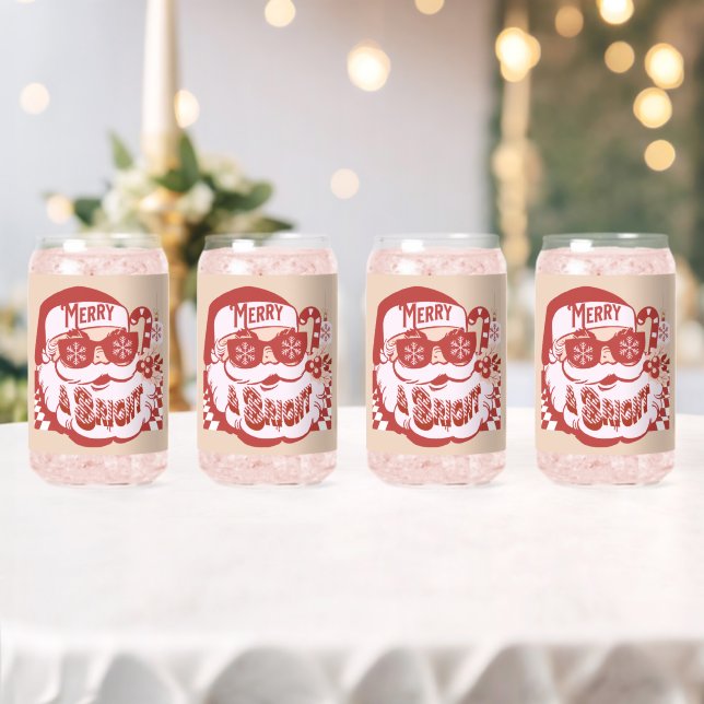 Retro Santa Merry and Bright Groovy   Can Glass (Insitu (Wedding))